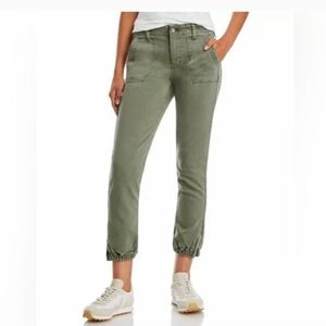 PAIGE Mayslie Women's Cropped Jogger Pants Jeans Green Ruched Hem Size 28